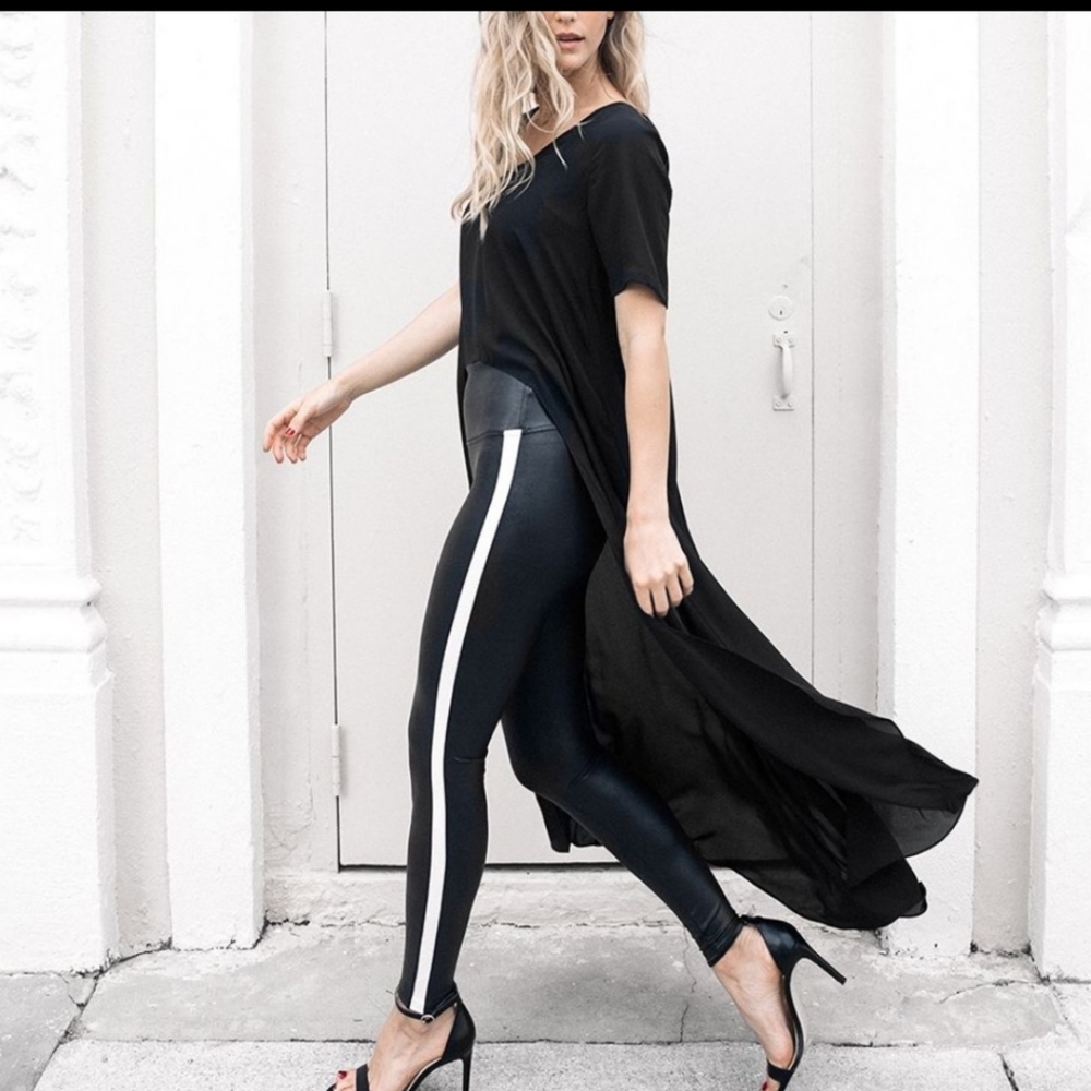 Spanx black Faux Leather Side Stripe Leggings